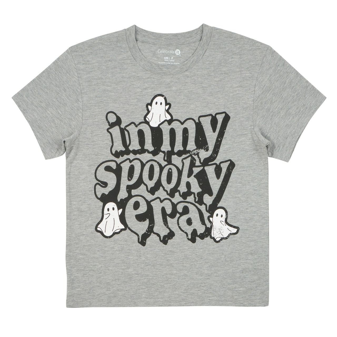 Gray Spooky Era Youth Crew Neck T-Shirt by Celebrate It™